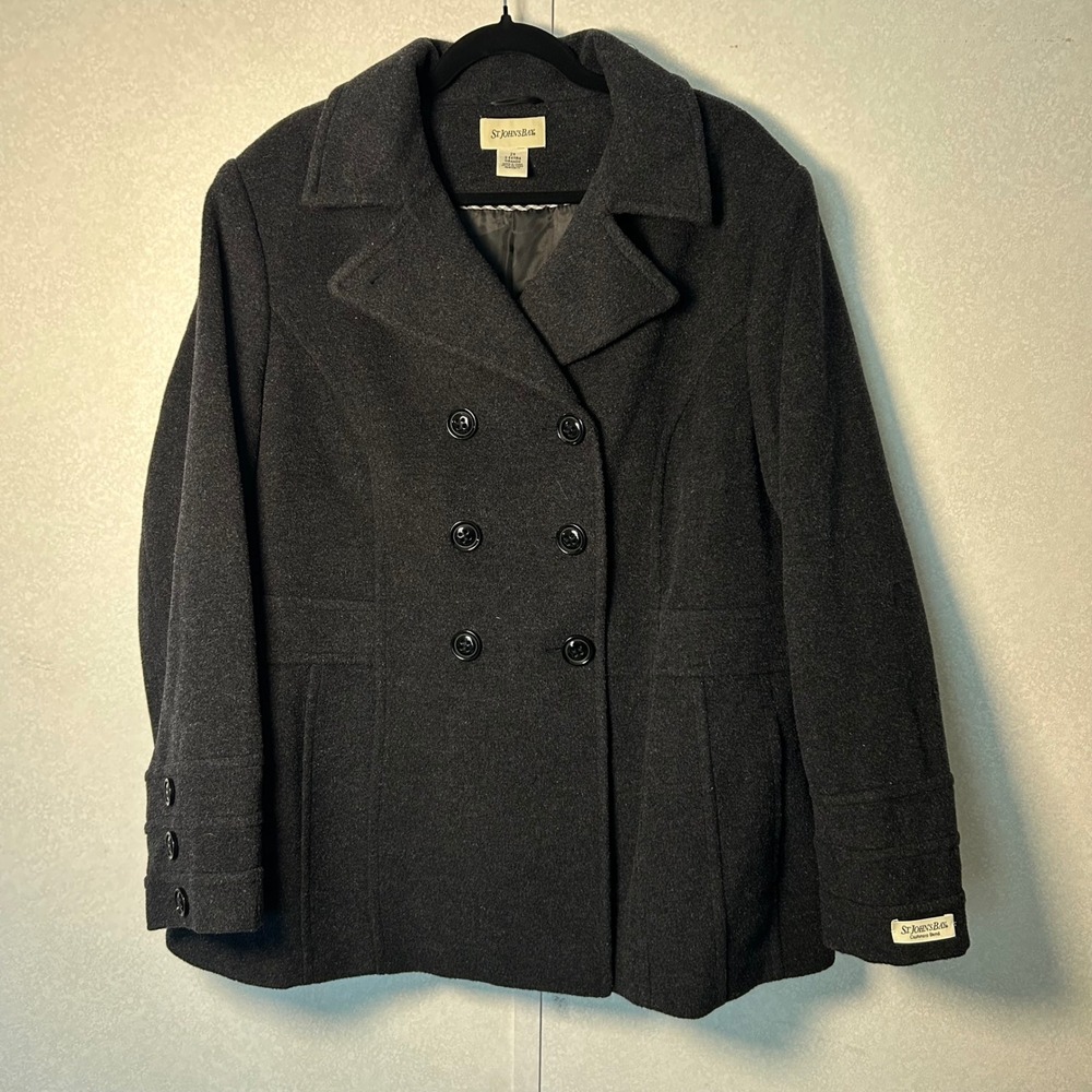 Womens 2X NWOT Cashmere Wool Blend St.Johns Bay Charcoal peacoat Double Breasted
